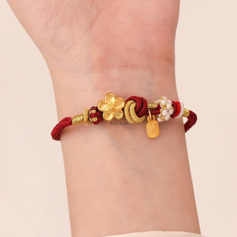 Peach Blossom Happiness Lucky Red String Bracelet with Luck Muse Charm - Image 6