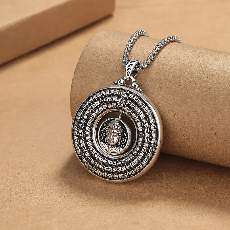 Luck Muse Heart Sutra Serenity Rotatable Necklace Pendant with Peace Buckle Design - Image 2