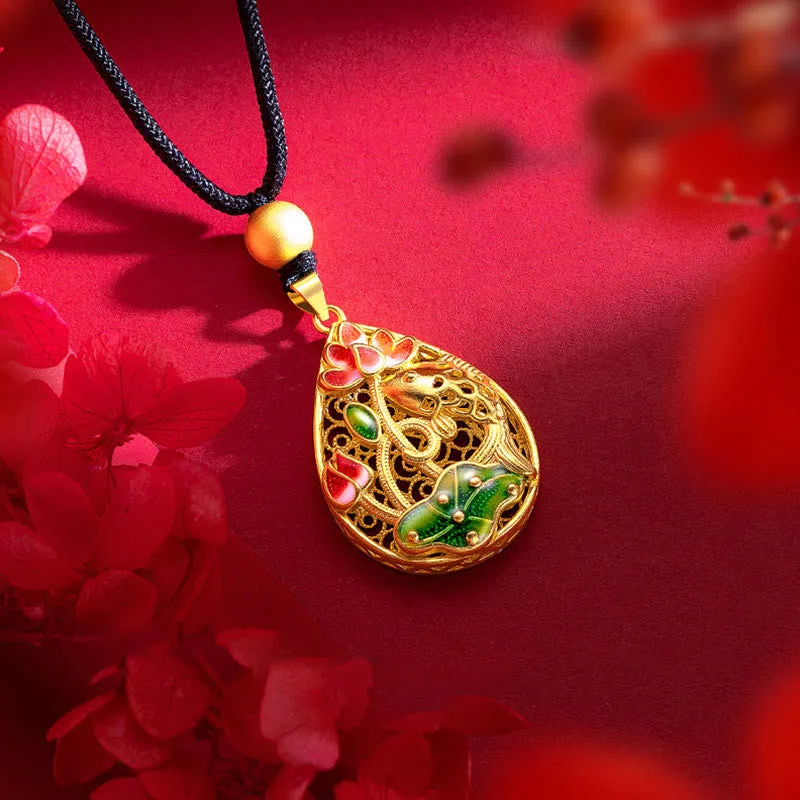 Luck Muse Koi Fish Lotus Copper Luck Necklace Pendant - Image 5