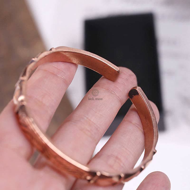 Vintage Luck Balance Copper Cuff Bracelet Bangle with Pattern Detail - Image 9