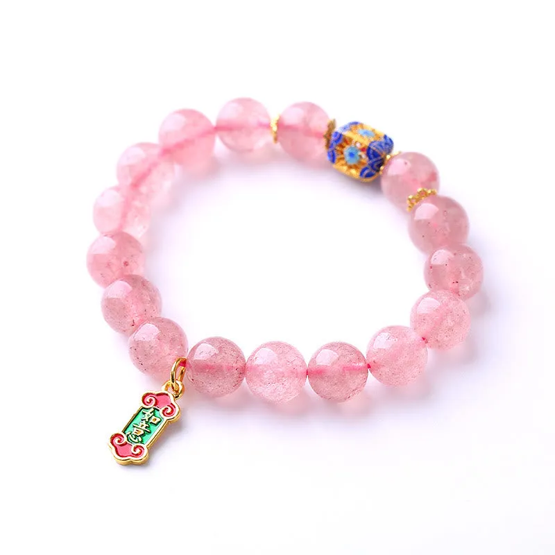 Luck Muse Strawberry Quartz Ruyi Charm Bracelet with Positive Energy - Image 5