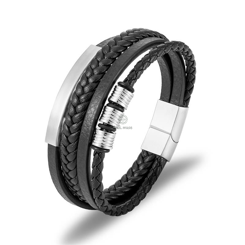 Braided Leather Bracelet with Titanium Steel, Magnetic Buckle, and Balance Feature - Image 7