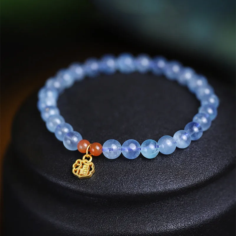 Natural Aquamarine & Red Agate Healing Charm Bracelet