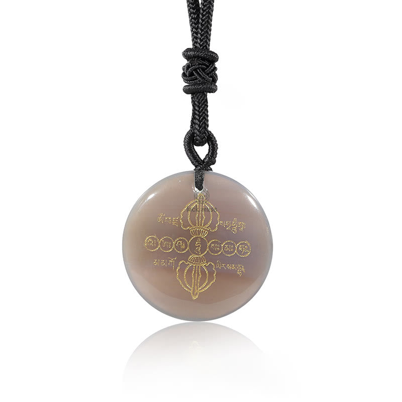 Luck Muse Vajra Dorje Sanskrit Crystal Black Obsidian Necklace Pendant - Image 10