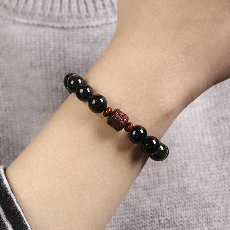 Natural Gold Sheen Obsidian Rainbow Obsidian Om Mani Padme Hum Healing Bracelet - Image 10