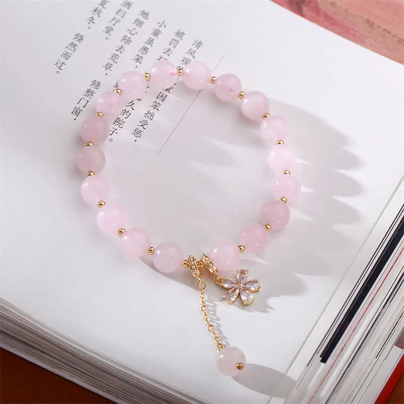 Natural Pink Crystal Plum Blossom Love Bracelet by Luck Muse Shop