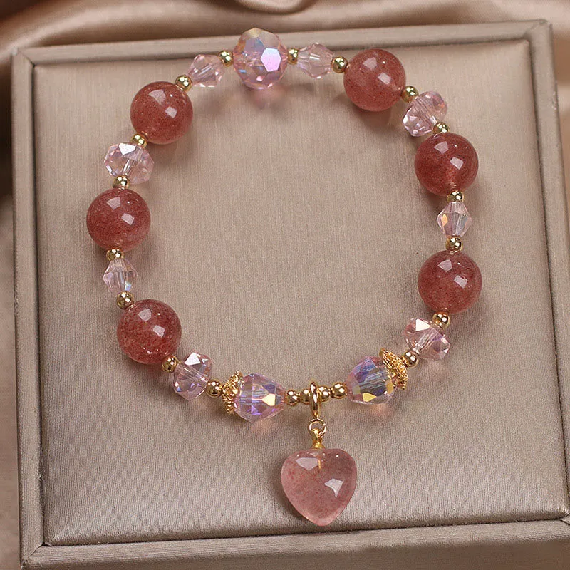 Luck Muse Strawberry Quartz Crystal Love Heart Bracelet - Image 5