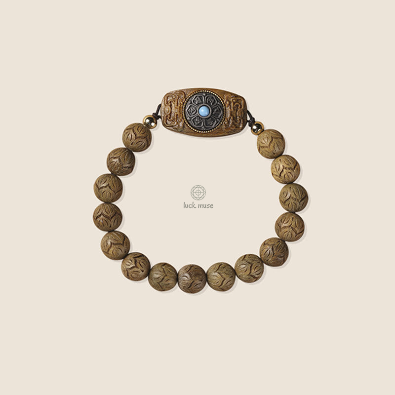 Green Sandalwood and Ebony Wood Luck Muse Om Mani Padme Hum Bracelet - Image 7