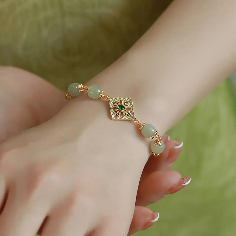 Natural Hetian Jade Square Pattern Luck Chain Bracelet - Image 3