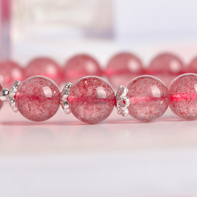 Luck Muse 925 Silver Strawberry Quartz Four Leaf Clover Love Bracelet - Image 7