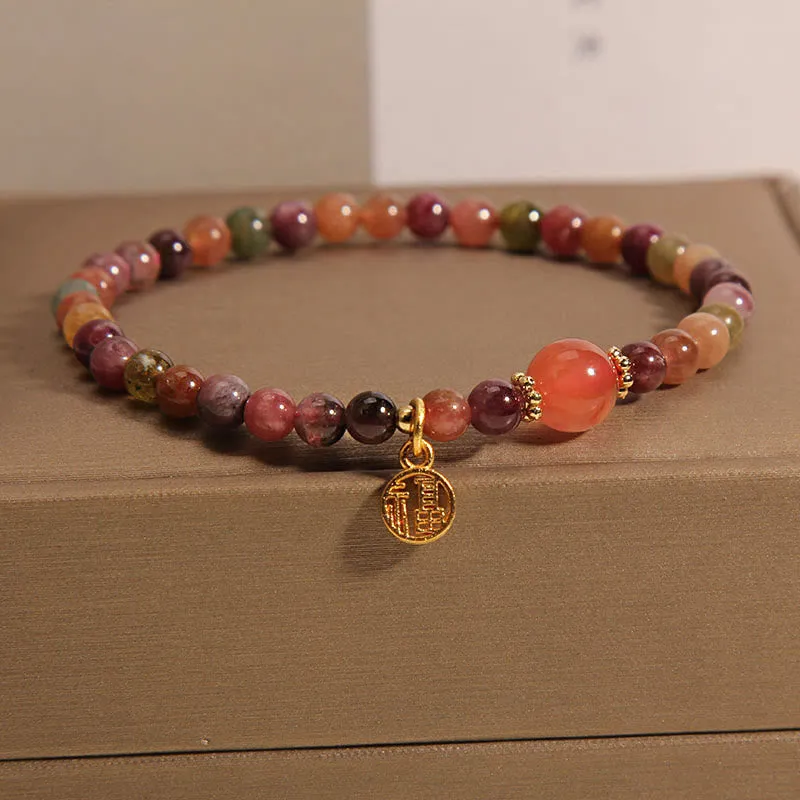 Colorful Tourmaline Fu Character Love Bracelet with Luck Muse - Image 4