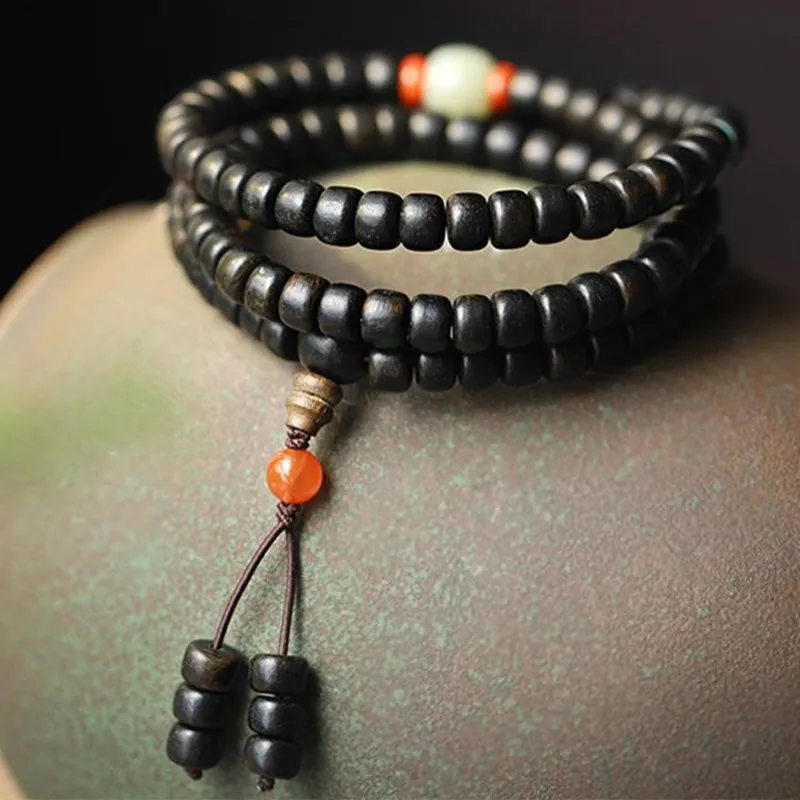 Agarwood Jade 108 Mala Bracelet for Strength and Calm