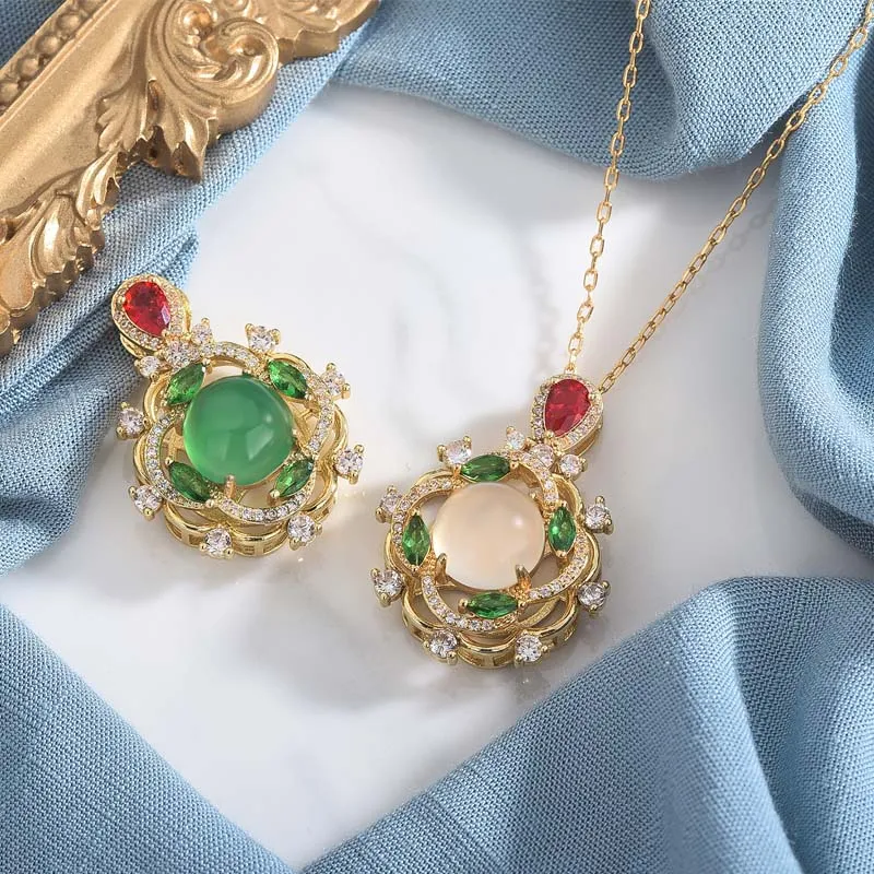 Cyan Jade and Red Crystal Luck Necklace by Luck Muse Shop - Image 5