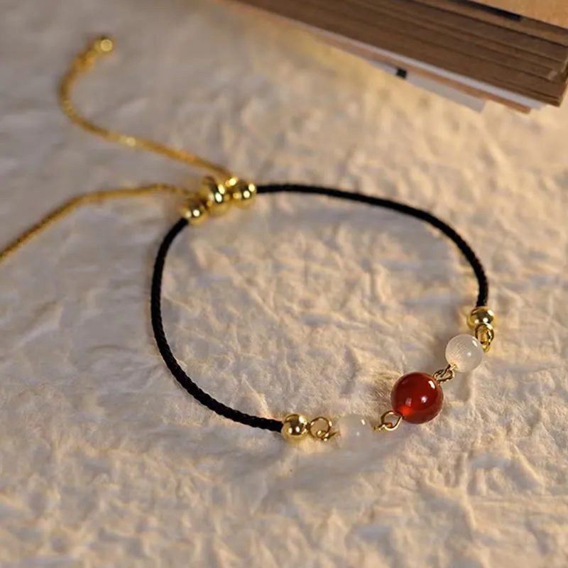 Red Agate and Cat Eye Braided Confidence Bracelet with Luck Muse - Image 7