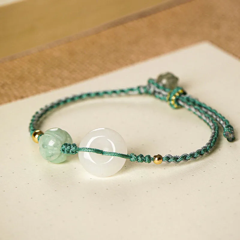 White Jade Peace Buckle Pumpkin Bead Blessing Bracelet - Image 2