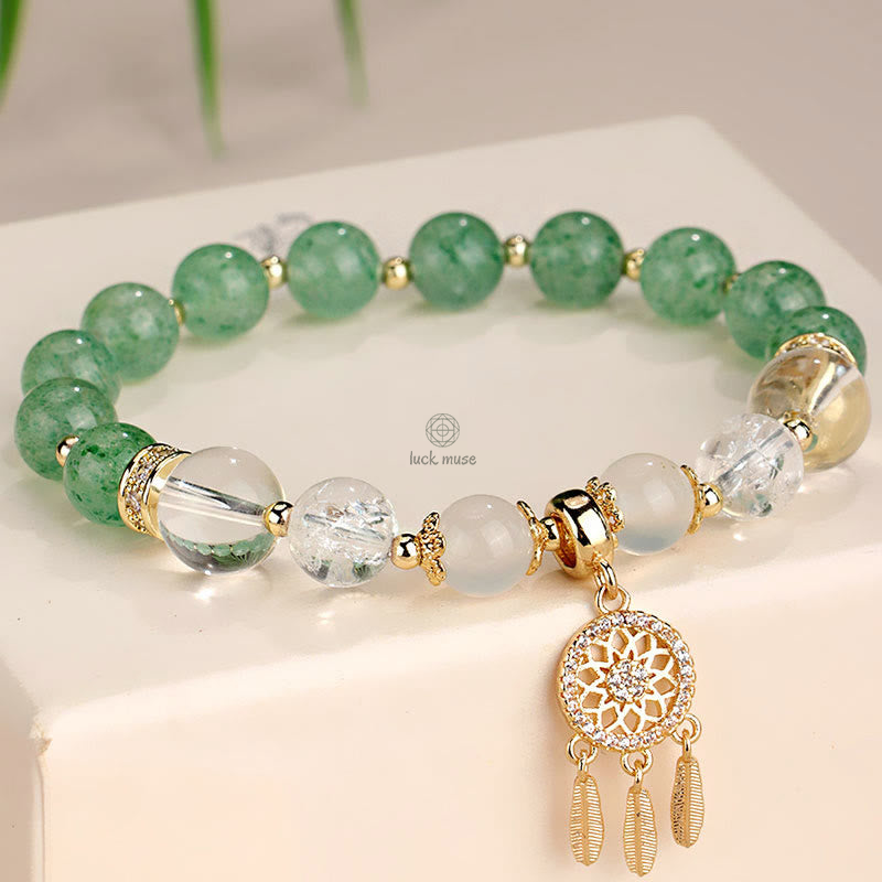 Green Strawberry Quartz Amethyst Crystal Dreamcatcher Bracelet for Healing with Luck Muse