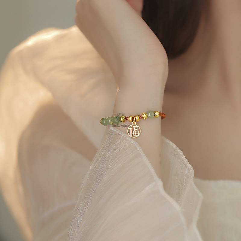 Buddha Jade Beads Blessing Bracelet with Fu Character Rope - Image 8