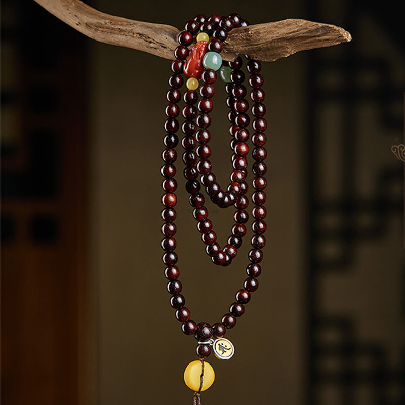 Natal Buddha Chinese Zodiac 108 Beads Red Sandalwood Red Agate Pixiu Protection Bracelet - Image 2
