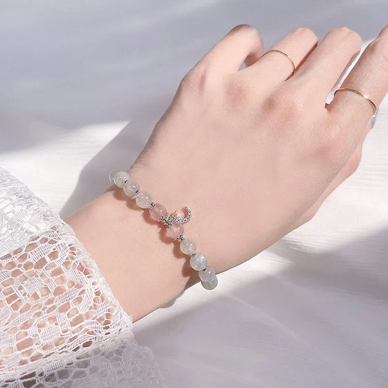 Strawberry Quartz Moonstone Lucky Moon Charm Bracelet by Luck Muse Shop - Image 5