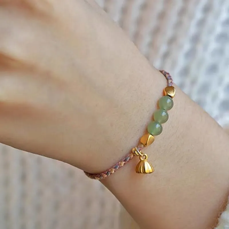 Handcrafted Hetian Jade Lotus Charm Bracelet - Luck Muse Lucky Braided Bracelet - Image 13