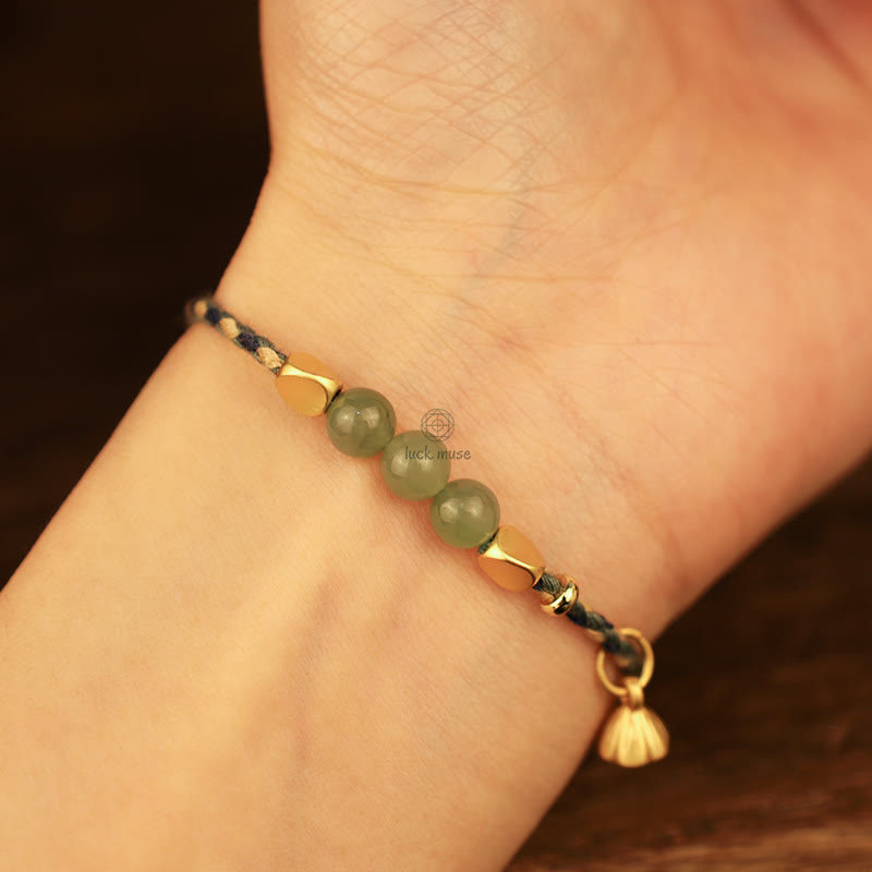 Handcrafted Hetian Jade Lotus Charm Bracelet - Luck Muse Lucky Braided Bracelet - Image 9