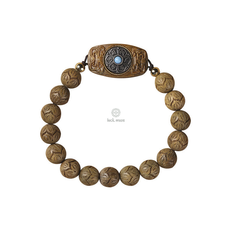 Green Sandalwood and Ebony Wood Luck Muse Om Mani Padme Hum Bracelet - Image 8