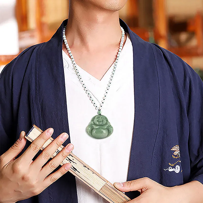 Laughing Buddha Cyan Jade Harmony Necklace with Beaded Pendant - Image 3