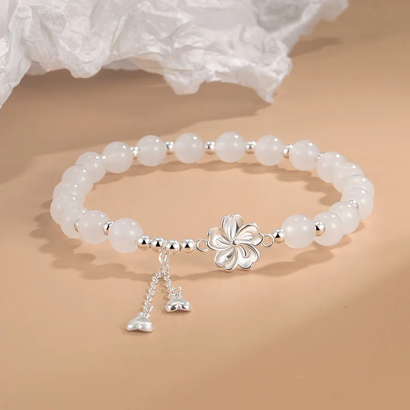 White Jade Peach Blossom Luck Bracelet