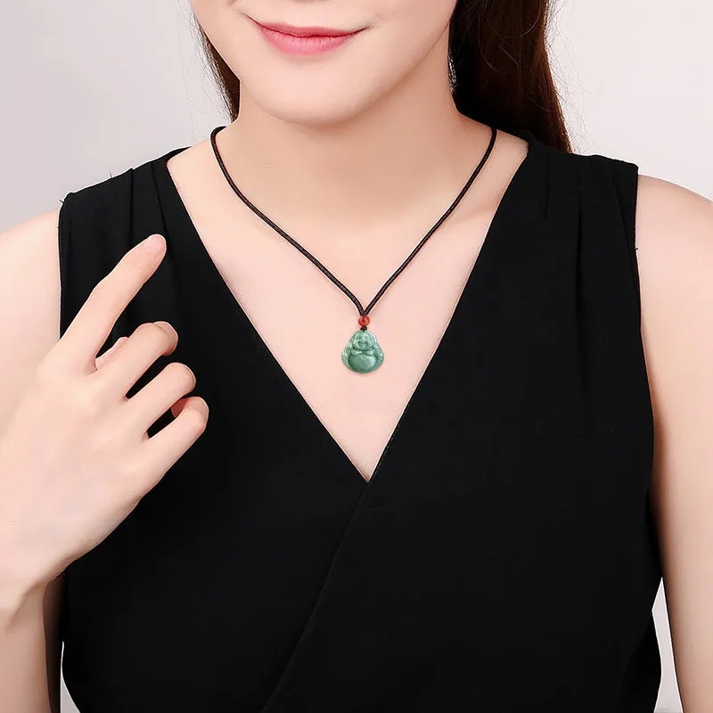 Laughing Buddha Cyan Jade Success Pendant Necklace - Image 5