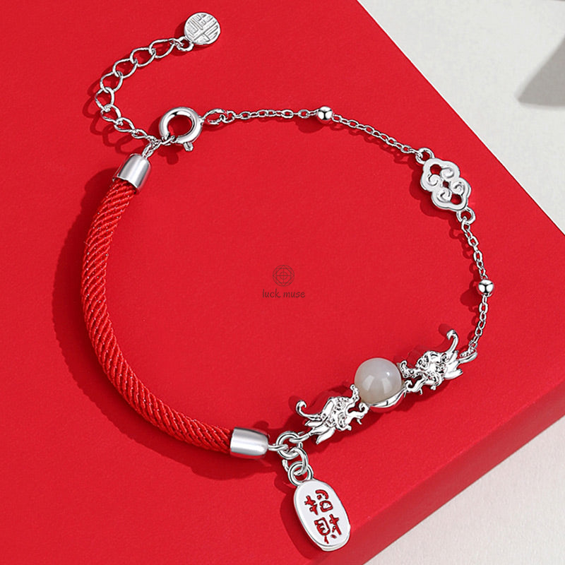 Luck Muse Year of the Dragon 925 Sterling Silver Hetian Jade Luck Bracelet with Fu Character - Image 9