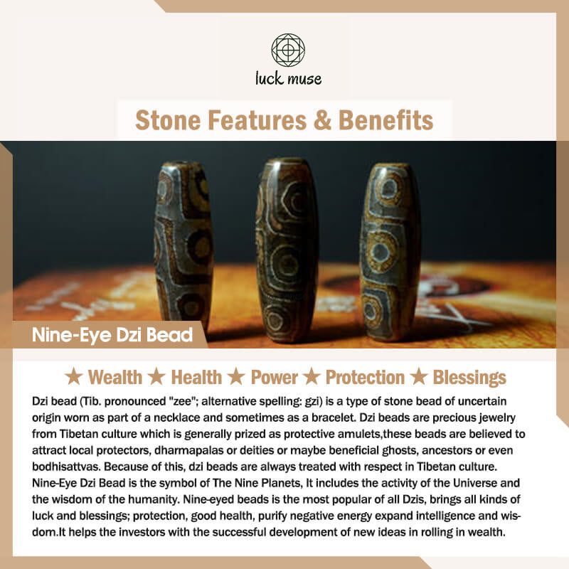 Tibet Nine-Eye Dzi Bead Copper Necklace Pendant with Auspicious Clouds Pattern - Image 9