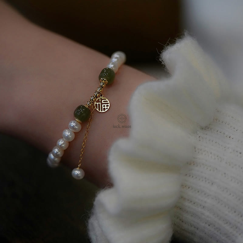 Natural Pearl Hetian Jade Happiness Wisdom Bracelet - Image 13