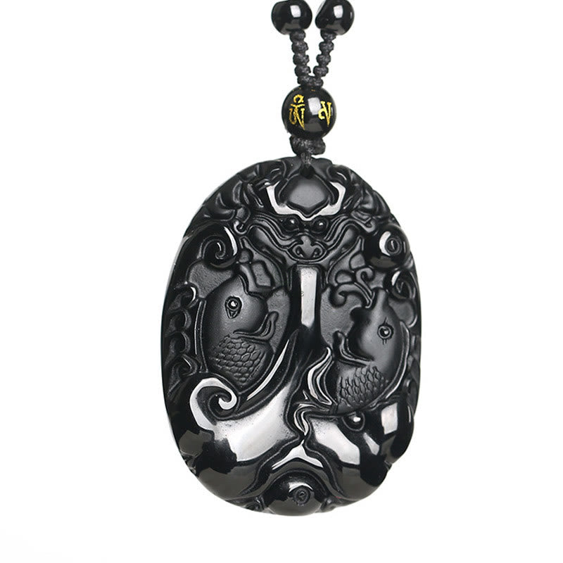 Black Obsidian Koi Fish Beaded Rope Necklace with Luck Muse Pendant - Image 7