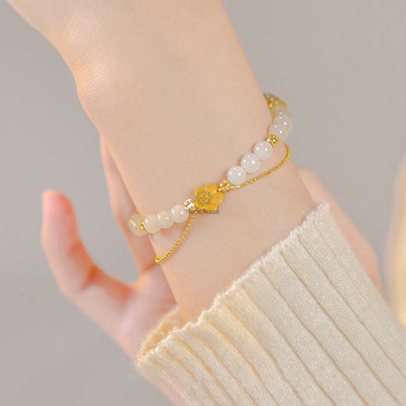 Luck Muse 925 Sterling Silver Hetian Jade Peach Blossom Luck Chain Bracelet - Image 6