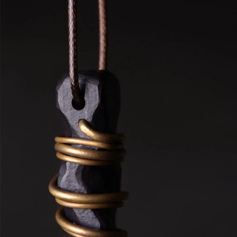 Tibet Ebony Wood Copper Balance Peace Necklace Pendant with Luck Muse - Image 5