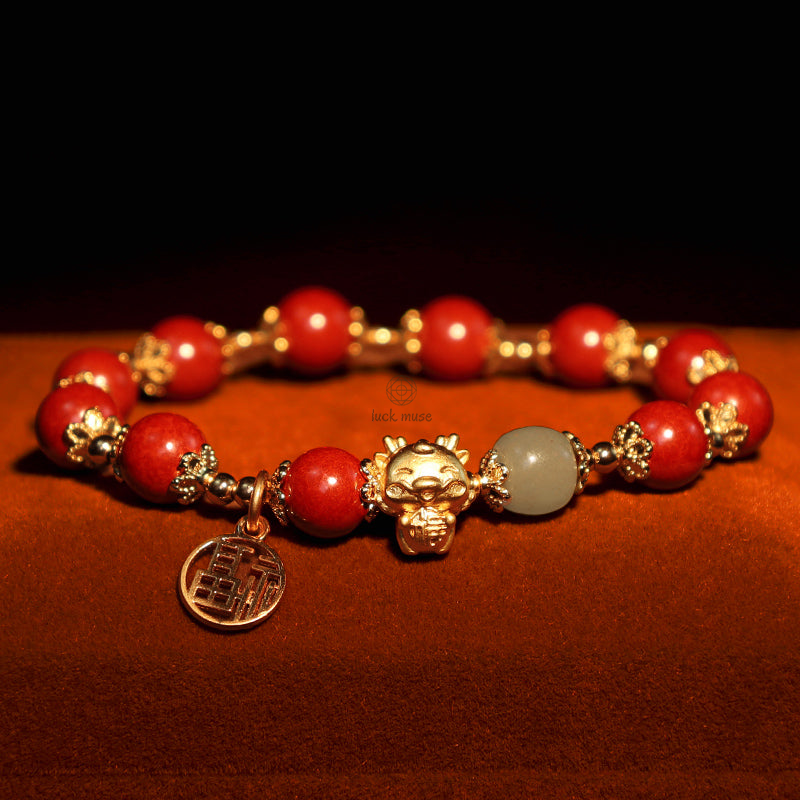 Luck Muse Year of the Dragon Cinnabar Fu Charm Bracelet - Image 8