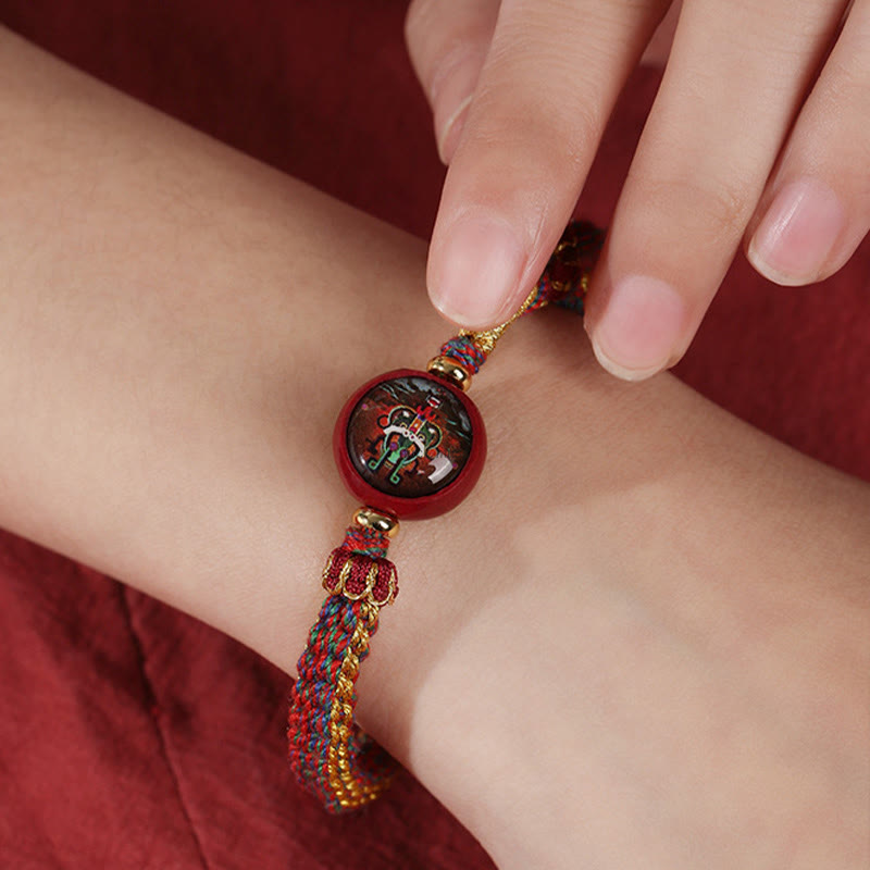 Blessed Braided Bracelet with Colorful Rope and Cinnabar Thangka Essence - Image 10