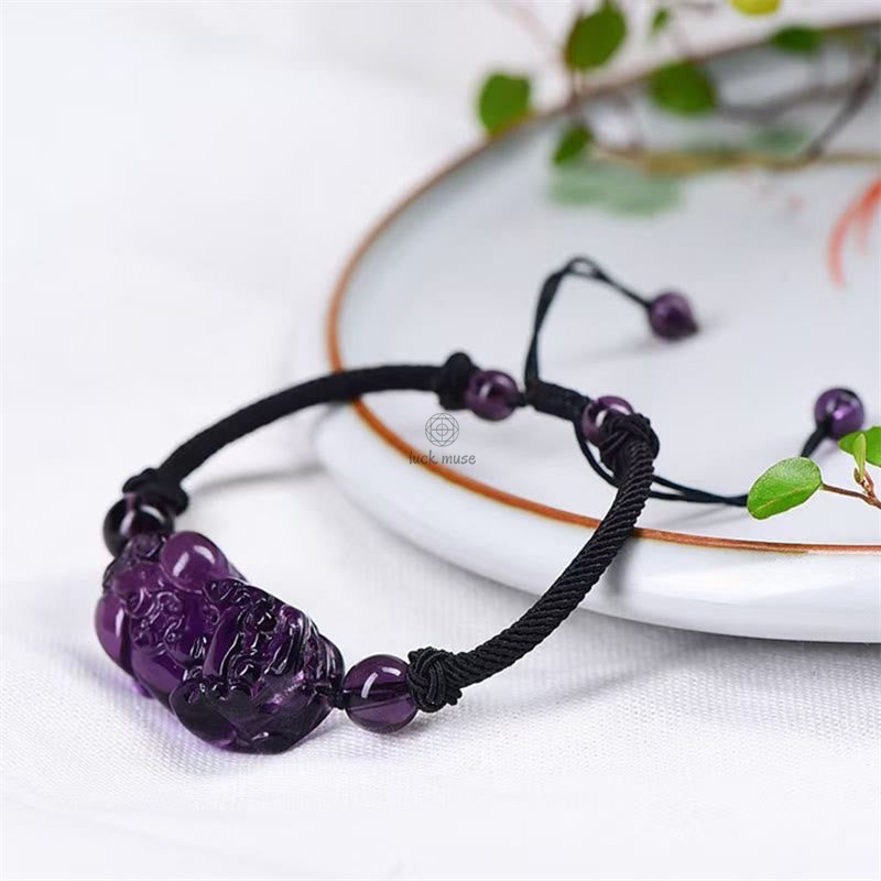 Natural Obsidian Amethyst Citrine PiXiu Wealth Bracelet - Image 13