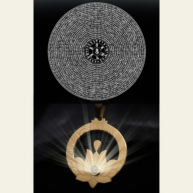 Luck Muse Lotus Titanium Steel Shurangama Mantra Necklace Pendant with Enlightenment Projection - Image 6