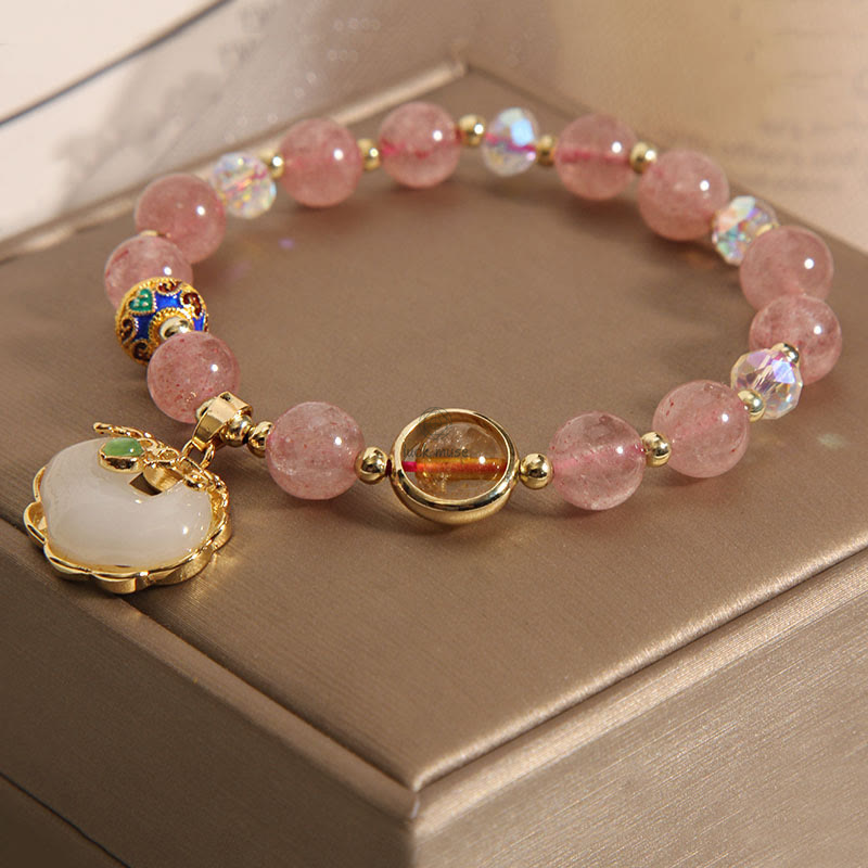 Luck Muse Healing Bracelet with Strawberry Quartz, Green Crystal, and Amethyst - Image 4