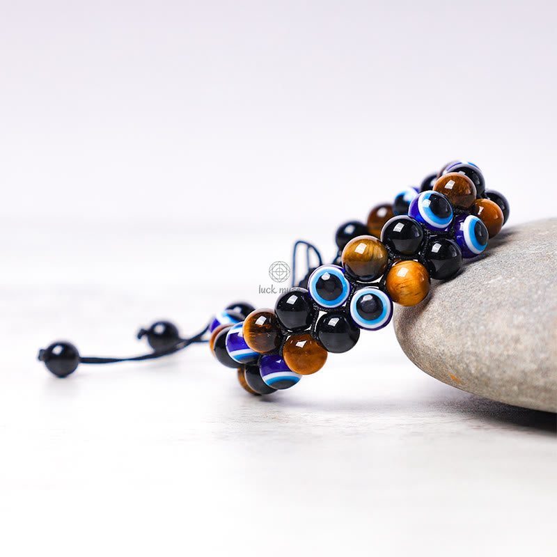 Evil Eye Protection Bracelet with Hematite and Tiger Eye Beads - Image 11