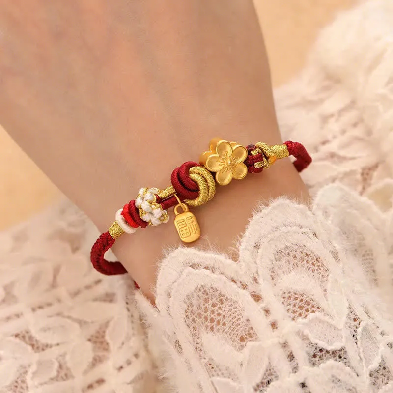 Peach Blossom Happiness Lucky Red String Bracelet with Luck Muse Charm - Image 3