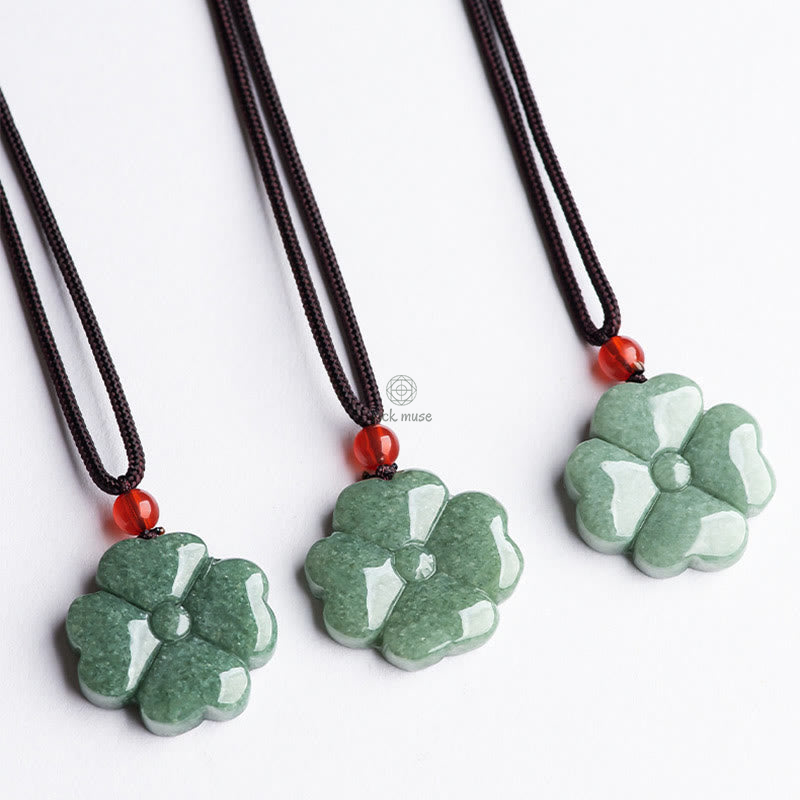 Luck Muse Four Leaf Clover Jade Prosperity Necklace - Image 7