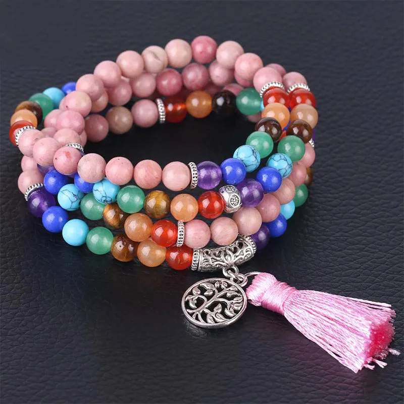 Luck Muse 108 Rose Quartz Blue Crystal Lazulite Healing Beads Bracelet - Image 2