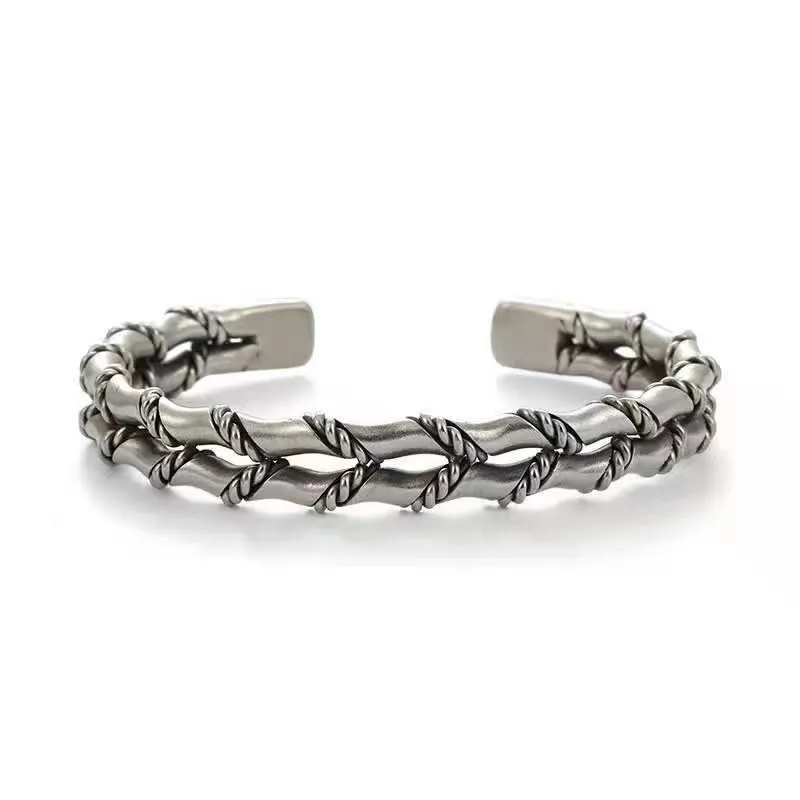 Bamboo Luck Double Layer Cuff Bracelet - Luck Muse Vintage Bangle - Image 2