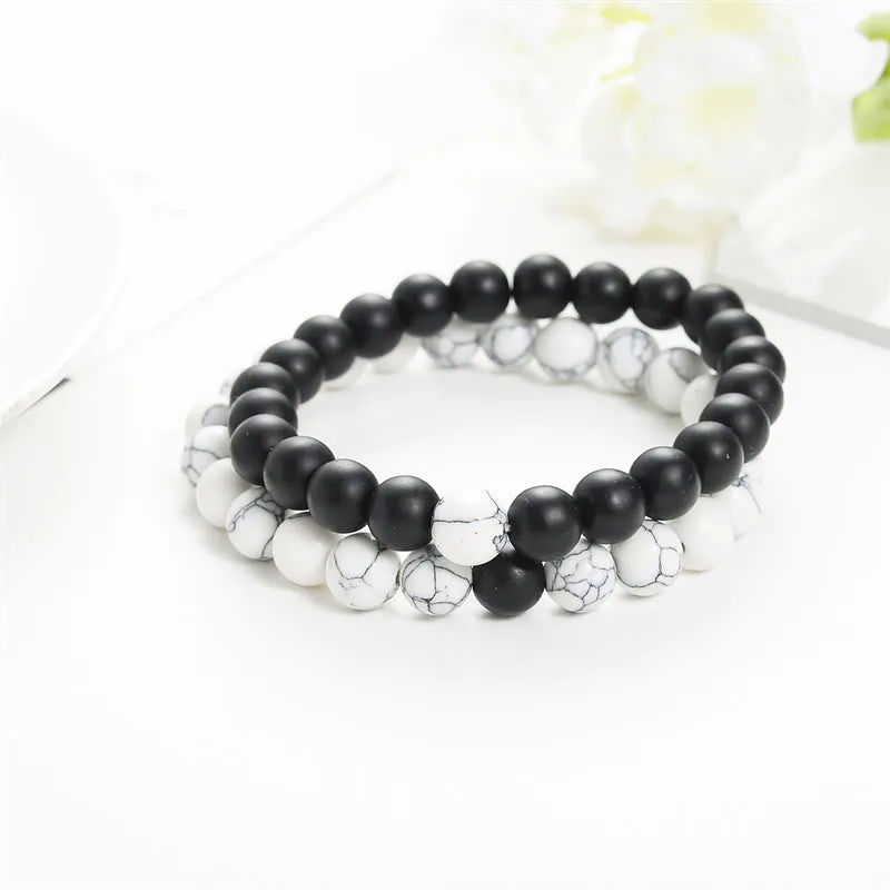 Luck Muse Frosted White Turquoise Bead Couple Bracelet Set - Image 3