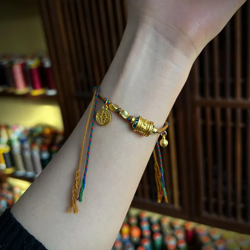 Handmade Tibetan Om Mani Padme Hum Prayer Wheel Bracelet for Protection and Strength - Image 5