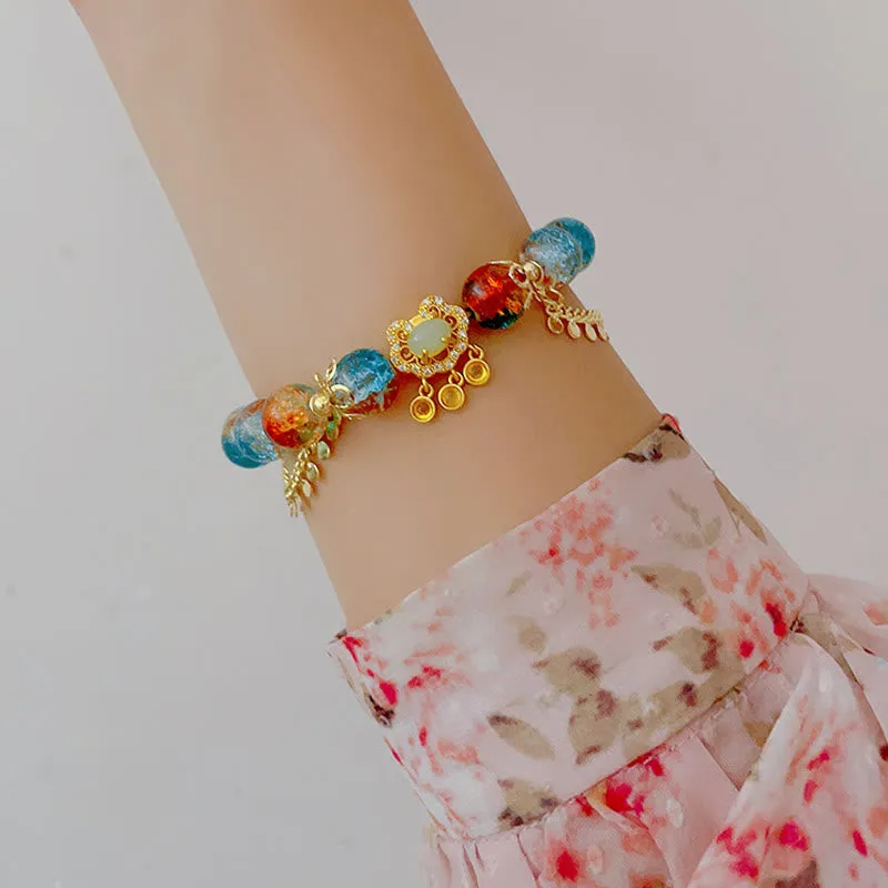 Luck Muse Colorful Liuli Glass Bead Lucky Chinese Lock Charm Bracelet - Image 5