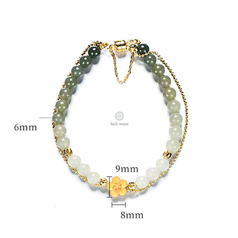 Luck Muse 925 Sterling Silver Hetian Jade Peach Blossom Luck Chain Bracelet - Image 10