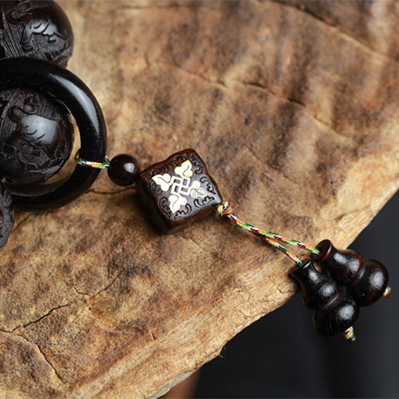 Yin Yang Engraved Ebony Wood Gourd Bracelet with Chinese Characters - Image 10